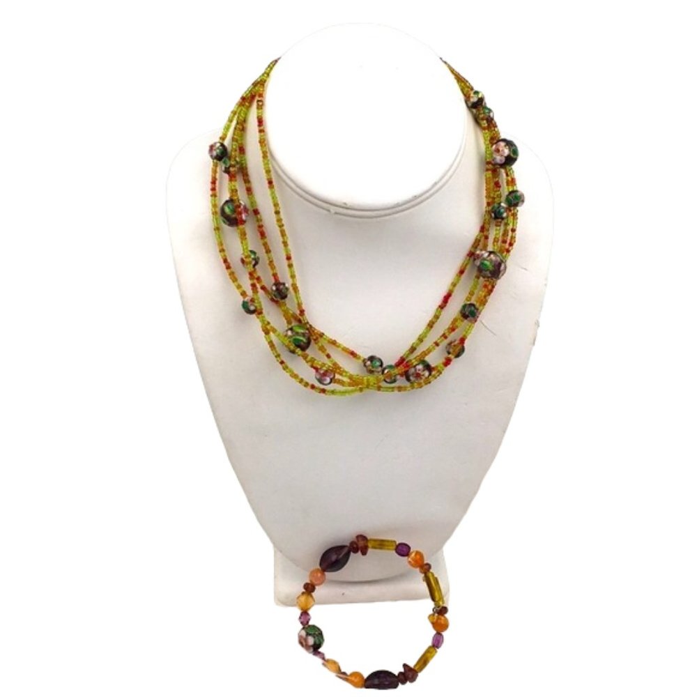 Cloisonné Beaded Necklace & Bracelet Set